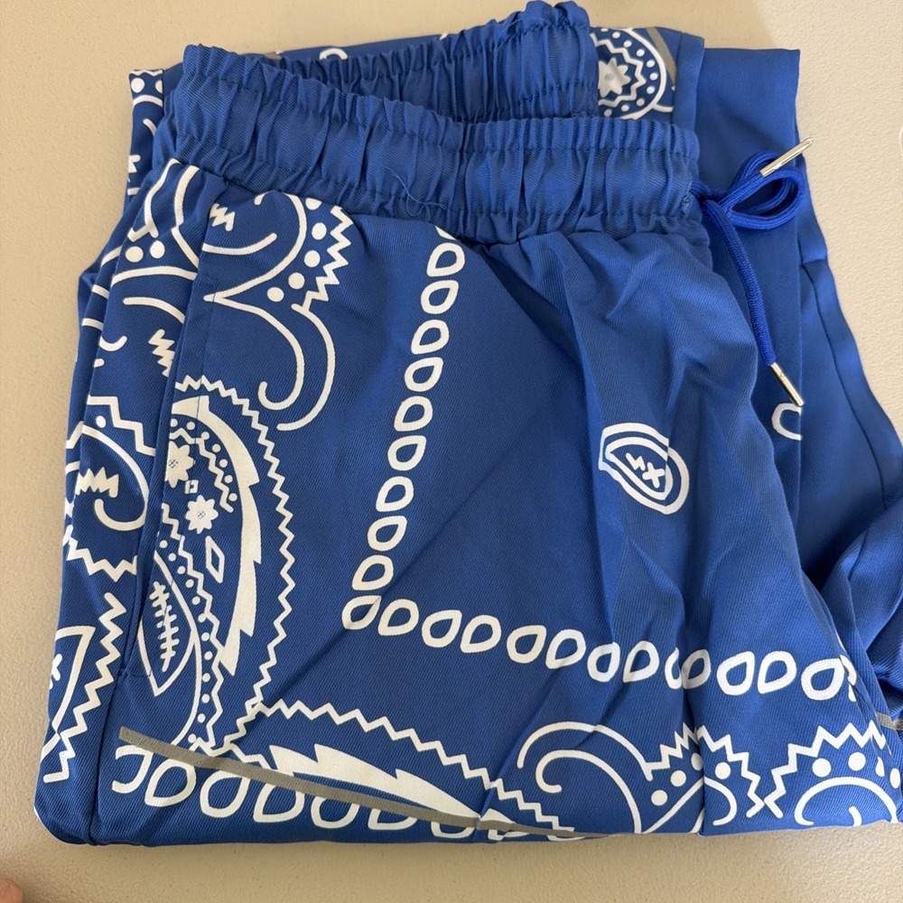 Men's Paisley Pants Cargo Jogger Blue Bandana XL